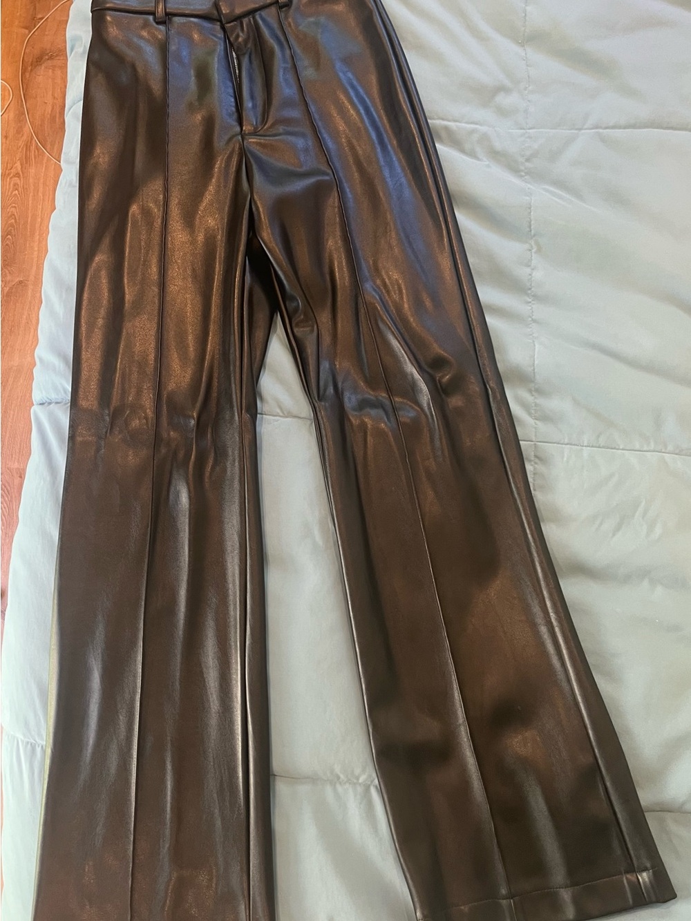 Faux Leather Wide Leg Trousers from Because of Alice in Black